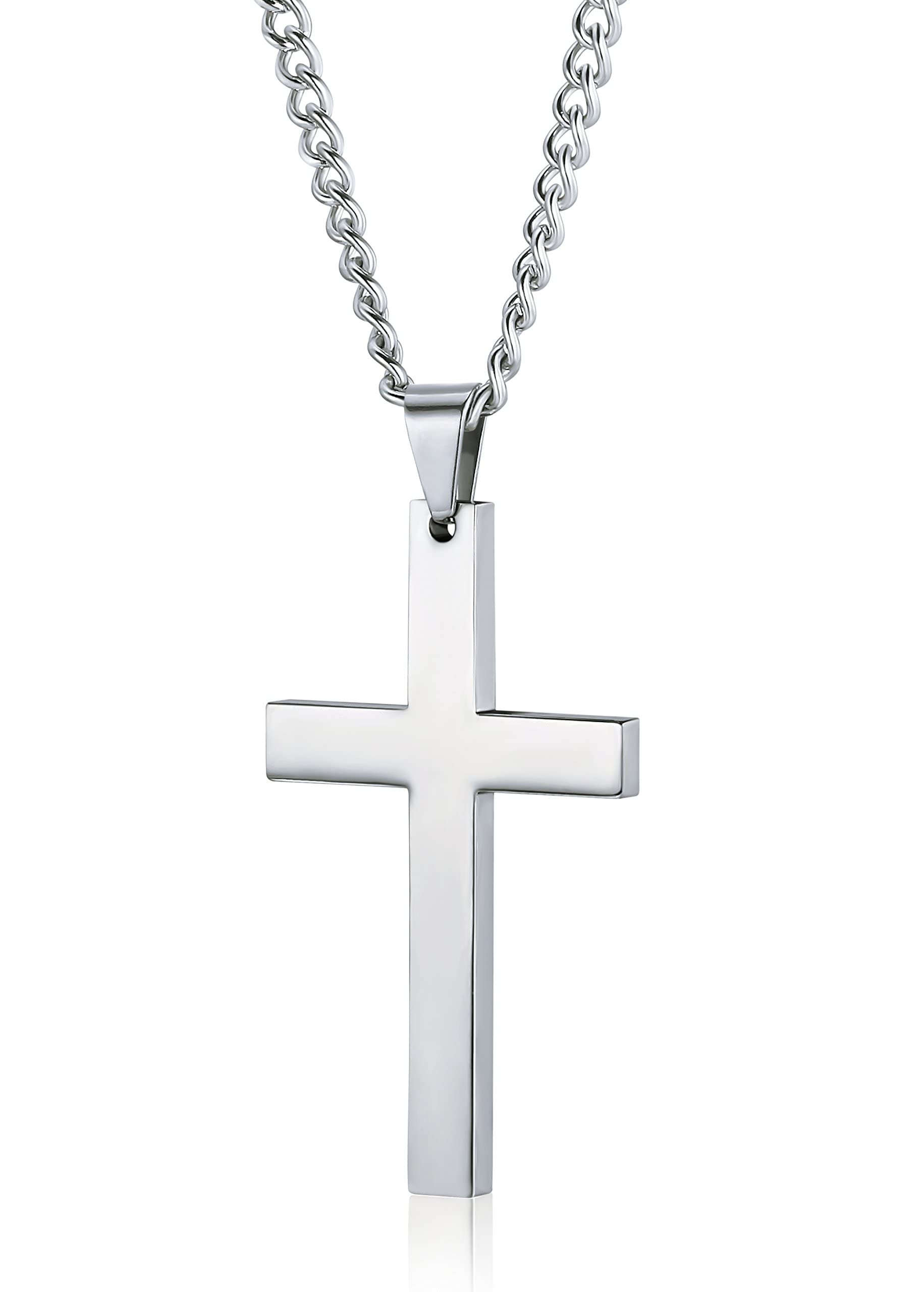 Collier Croix En Acier Inoxydable Pour Homme – Pendentif Religieux Avec Motif Clou Et Chaîne De