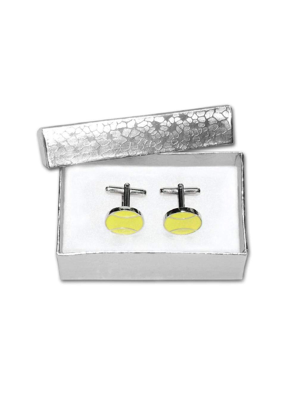 Silver-Tone Men's Cuff Links YELLOW TENNIS BALL Shaped Cufflinks