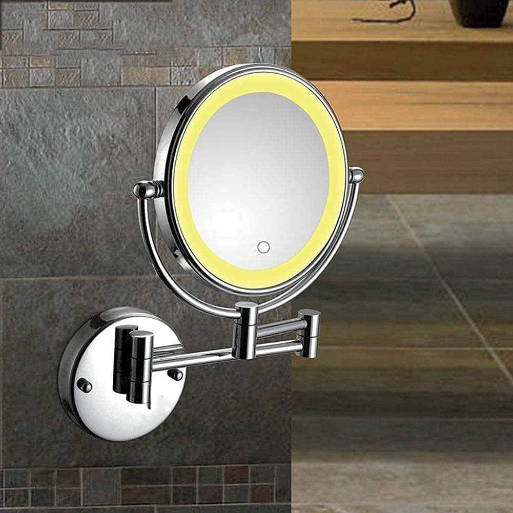 Lustro do makijażu montowane na ścianie, dwustronne obrotowe lustro ścienne, dwustronne, rozszerzalne, obrotowe o 360 stopni, wysuwane ramię, ukryta instalacja(Bright Silver-7X)