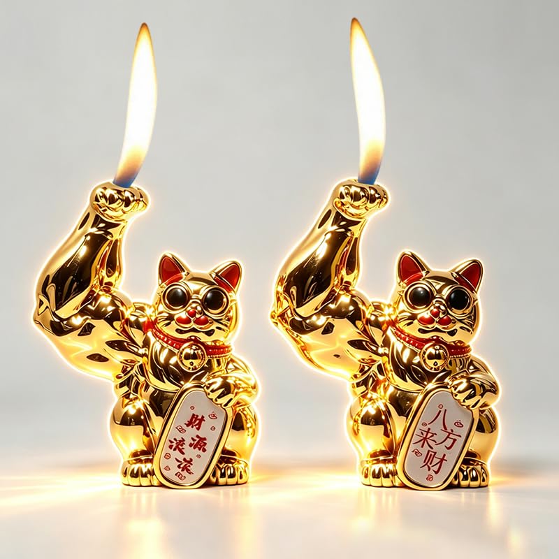 Set de 2 Encendedores de Soplete con Diseño Gato Dorado miniatura 1