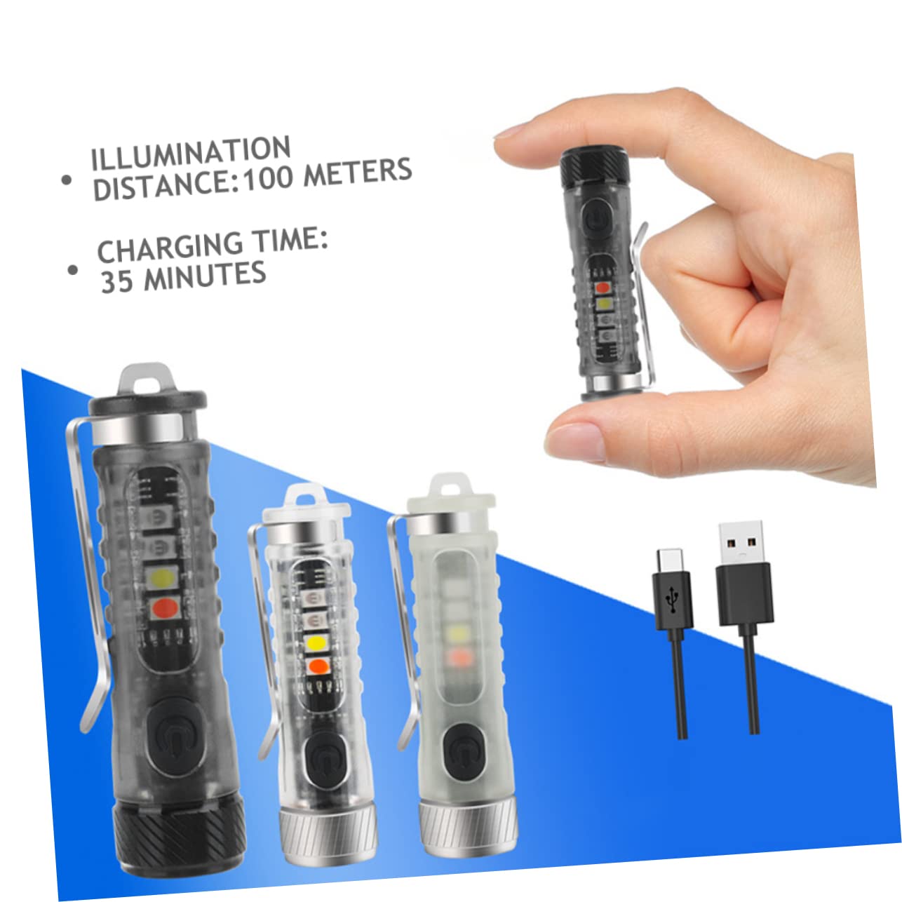 BESPORTBLE 2pezzi Torcia Led Mini Ricaricabile Luce Portachiavi Regolabile Per Esterni Modalità Di Illuminazione Design Compatto e Leggero Per Campeggio e Emergenze