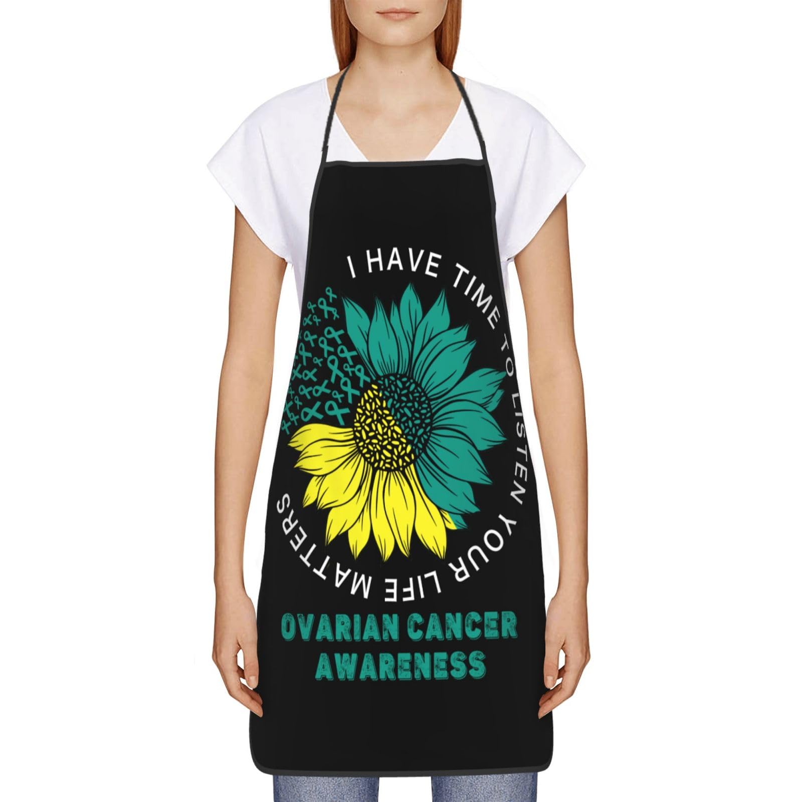 Oudrspo Unisex As Pic I Have Time To Listen Your Life Matters Ovarian Cancer Awareness Apron Home Kitchen Cooking Baking Gardening For Women Men, Funny Creative Gift Aprons