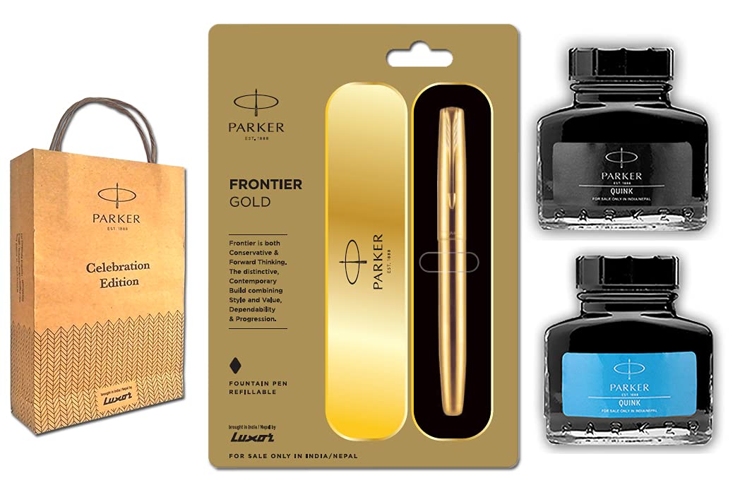 Amazon.co.jp: Parker(luxar) Frontier ゴールド万年筆 ブルーと