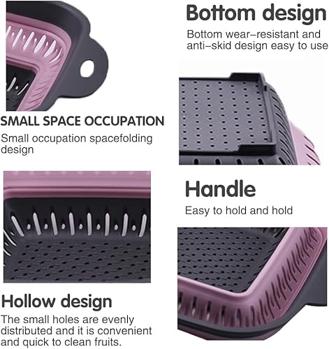 Miniatura 5 de Juego de coladores plegables, cuadrados y triángulos, colador de cocina de silicona, perfecto para drenar pasta, verduras, frutas, 2 piezas (10.8