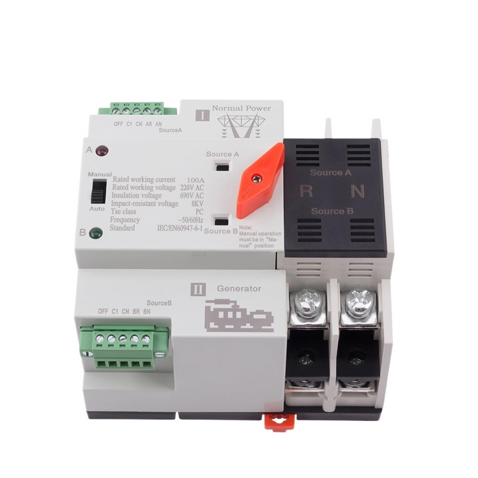 Commutateur de transfert automatique à double puis W2R 2P 100A 220V Mini commutateur de transfert automatique de puissance ATS commutateurs de sélecteur électrique disjoncteurs partie génératrice