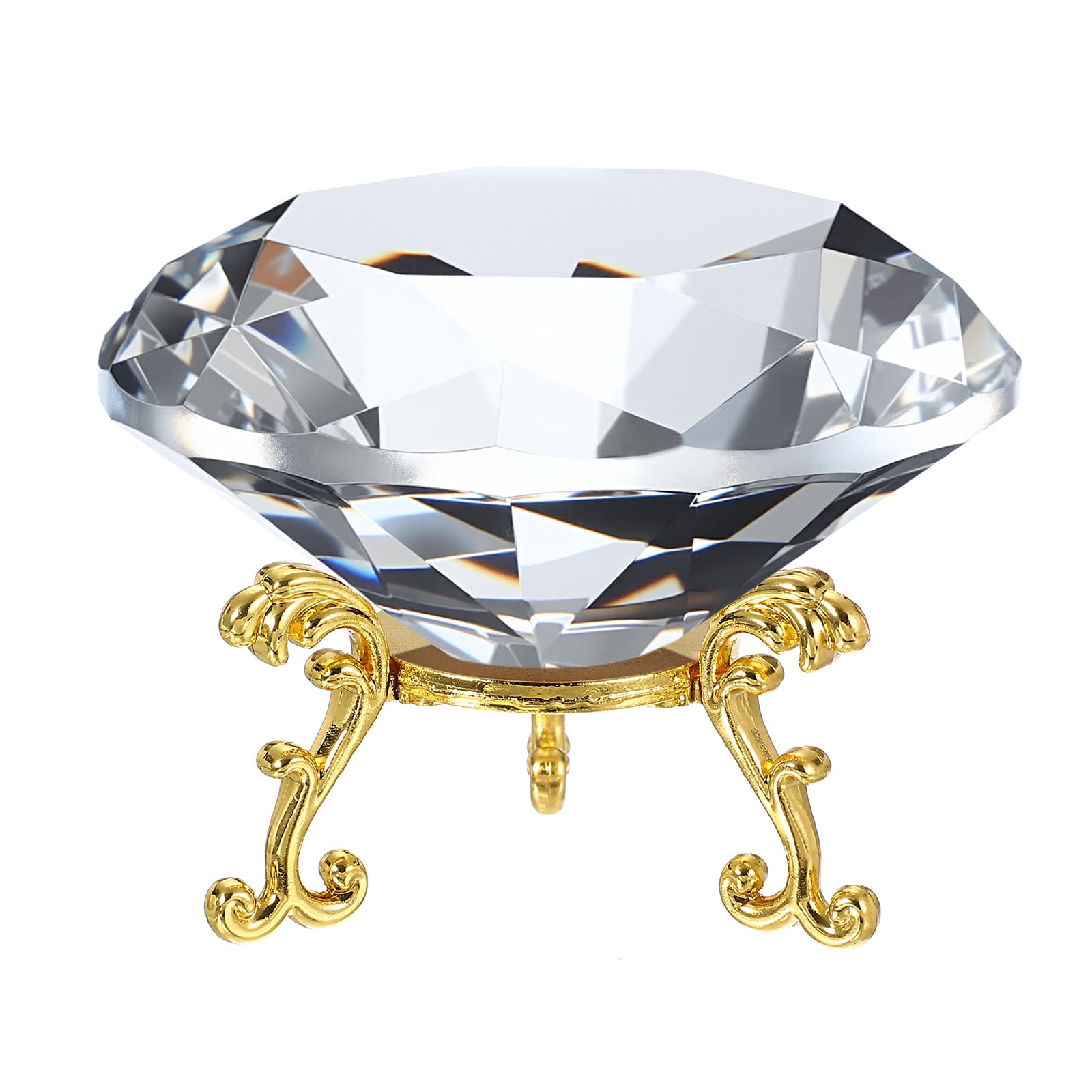 PATIKIL Diamond Crystal Paperweight, 100mm / 3.94" Crystal Paperweight Paper Weight with Gold 25 Metal Base for Home Office Desktop Table Decor Wedding Party Ornaments, Clear