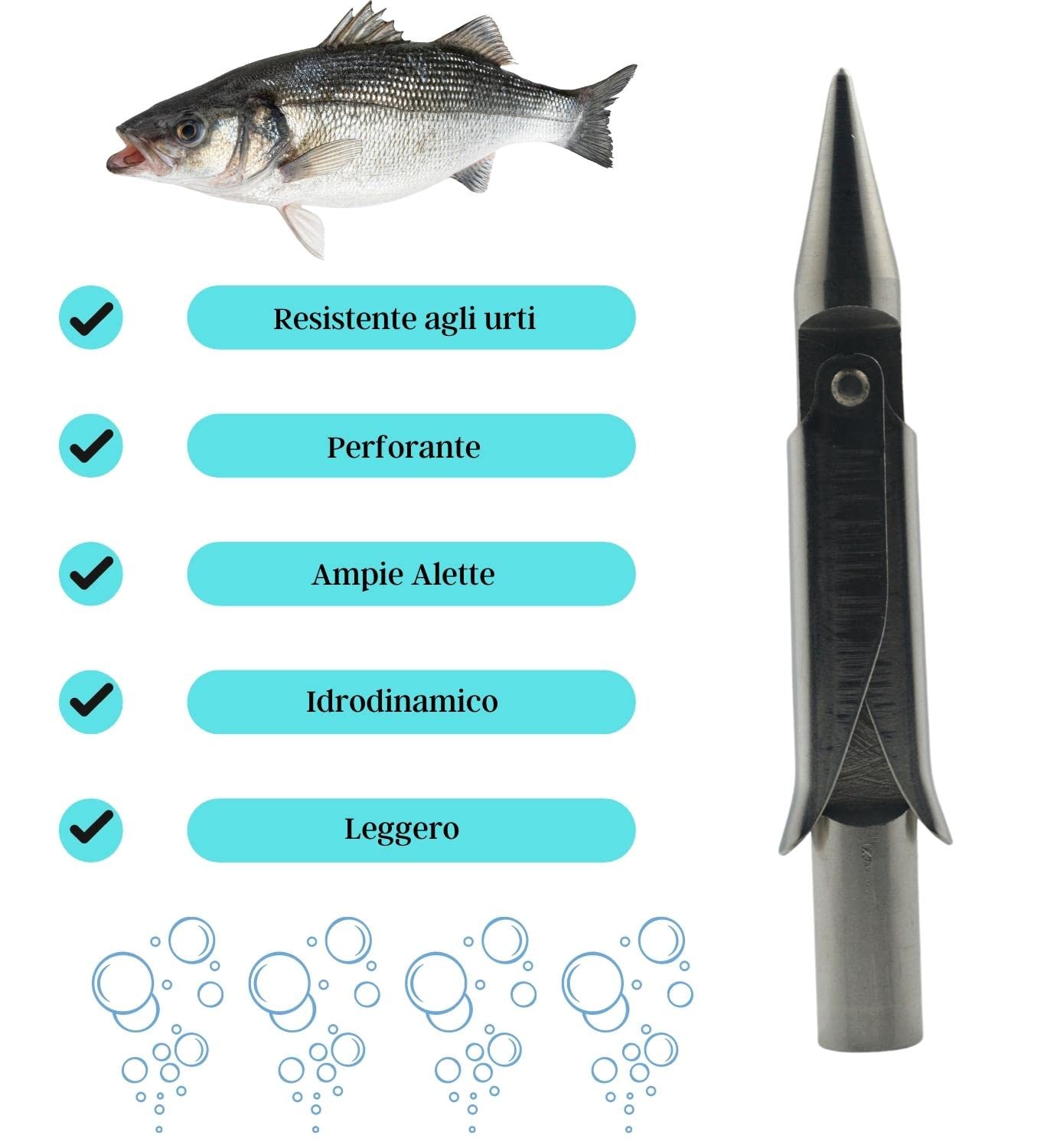 Generico da Pippo - Arpione da Pesca di Ricambio per Fucile subacqueo, Arbalete a Due Alette in Acciaio Inox con Passo a Vite Standard - Arpione Fucile Sub Professionale perforante ed Idrodinamico