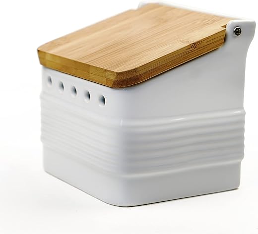 RSVP International White Stoneware Kitchen Collection, Stoneware Garlic Keeper, 4.5x4x4.5