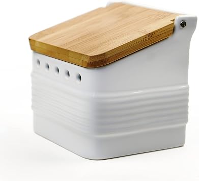 RSVP International White Stoneware Kitchen Collection, Stoneware Garlic Keeper, 4.5x4x4.5"