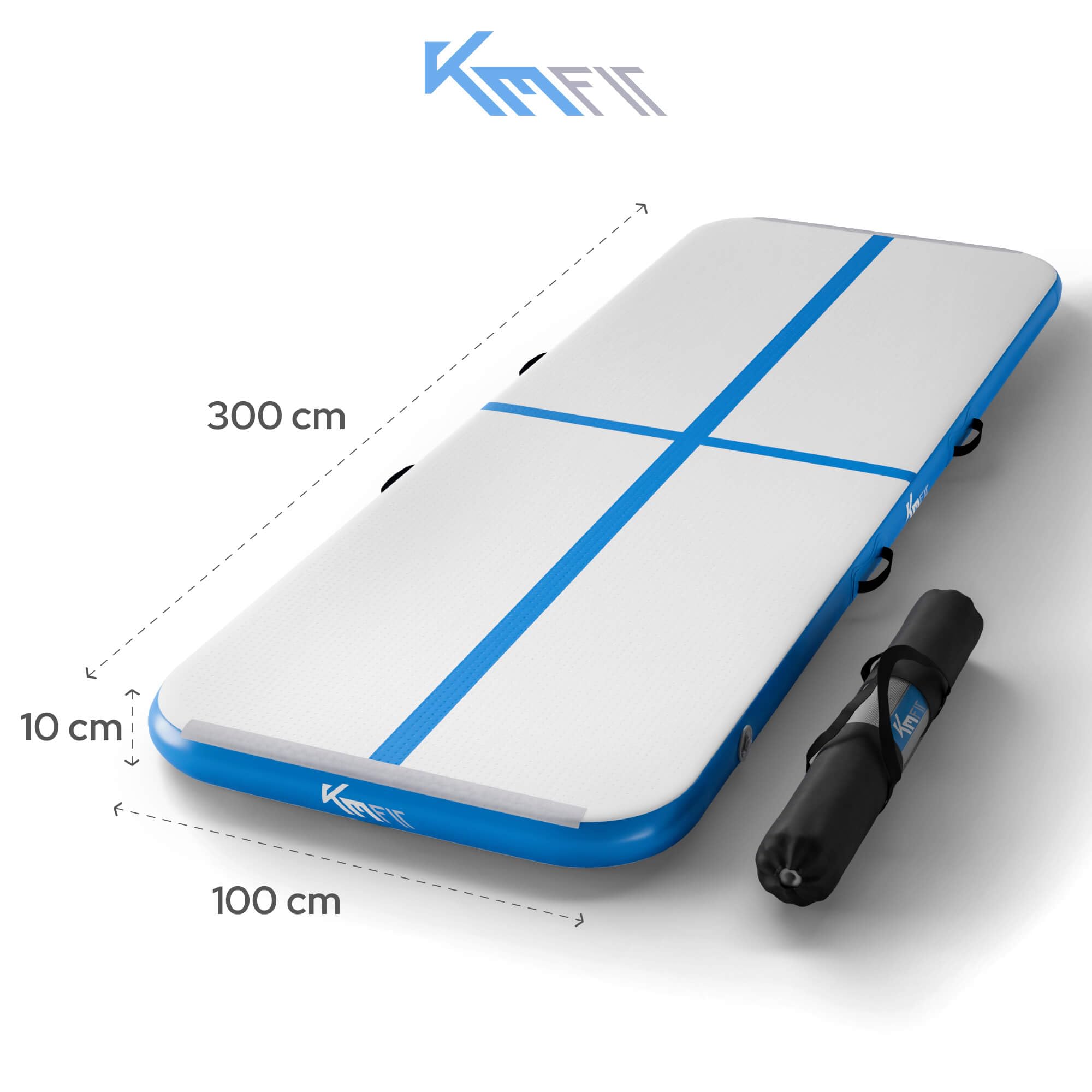 KM KM Fit Turnmatte Aufblasbar Airtrack Gymnastikmatte 3M Tumbling Matte Aufblasbare Fitness-Matte Gymnastikmatte inkl.Tragetasche, elektr.Luftpumpe & Flick-Set Trainingsmatte UV-Beständig