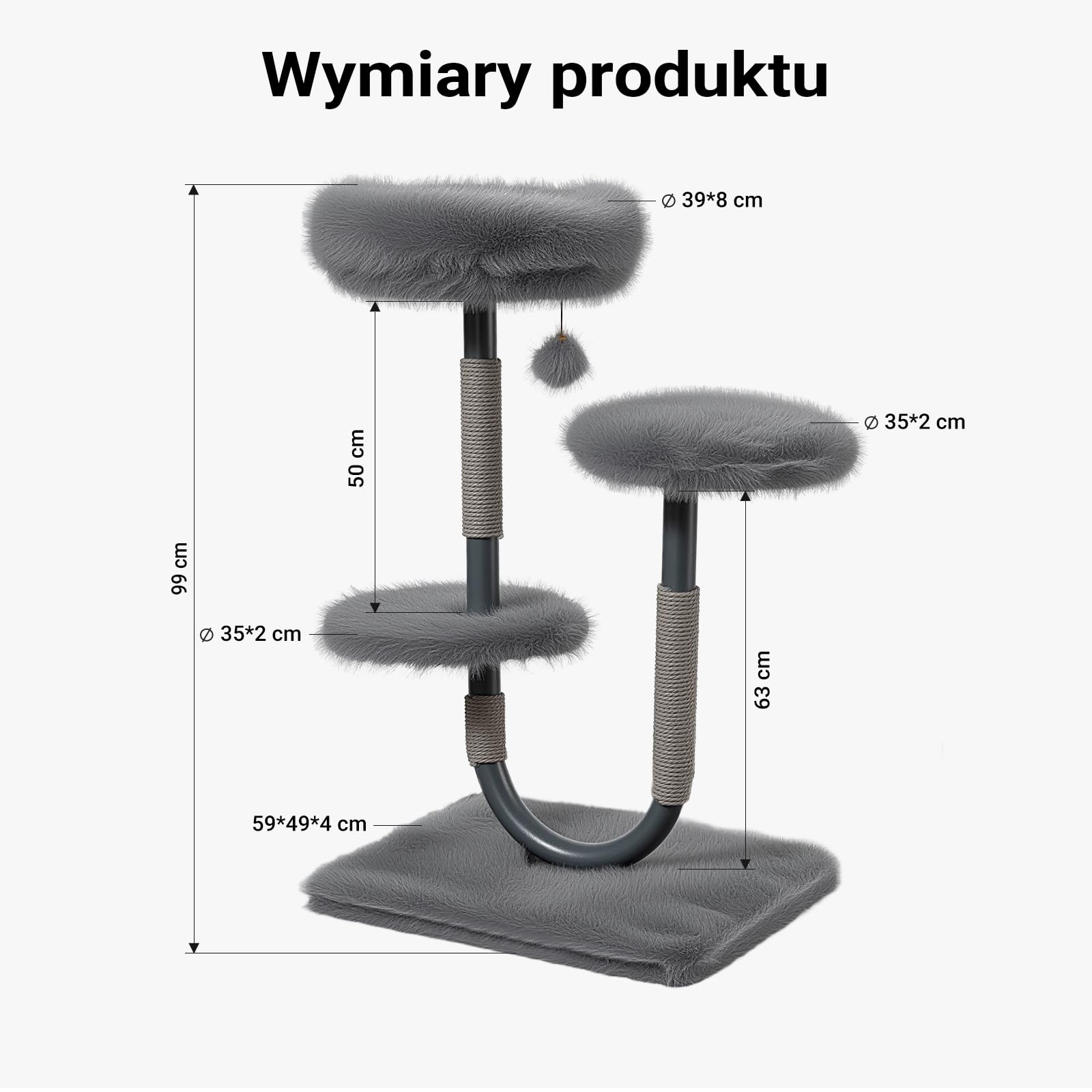 Fudajo Urban Compact 99 cm drapak w kolorze szarym, drapak w kształcie litery U z legowiskiem, liną do drapania i piłką do zabawy