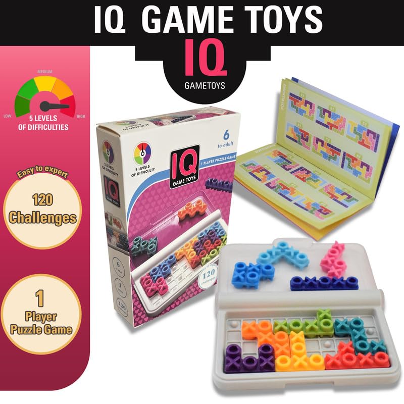 Image of IQ Toy, Colourful Theme, 1-Player Brain Teaser | 120 Challenges, 5 Levels of Difficulty, For Kids and Adults, Enhances Logic and Problem-Solving Skills