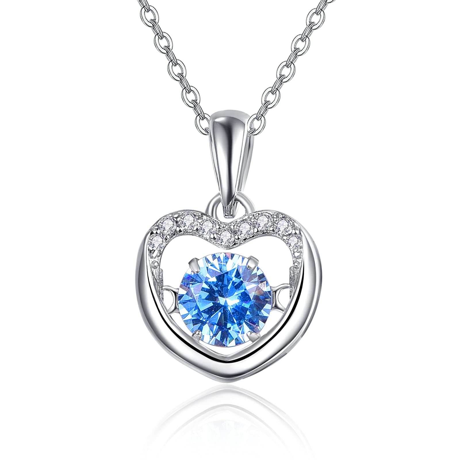 TANGPOET Dancing Heart Necklace for Women Sterling Silver Solitaire Pendant Necklace CZ Cubic Zirconia Jewelry Gift for Teens Mom Daughter