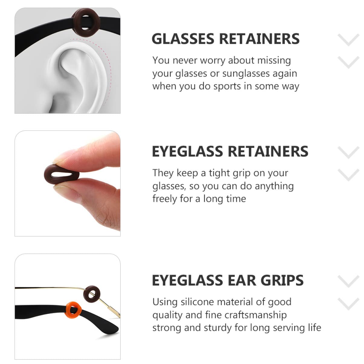 Uonlytech 5ensembles Set Antidérapante pour Lunettes Accessoires Silicone Colorés pour Écouteurs De Lunettes Idéaux pour Sport Activités Plein Air