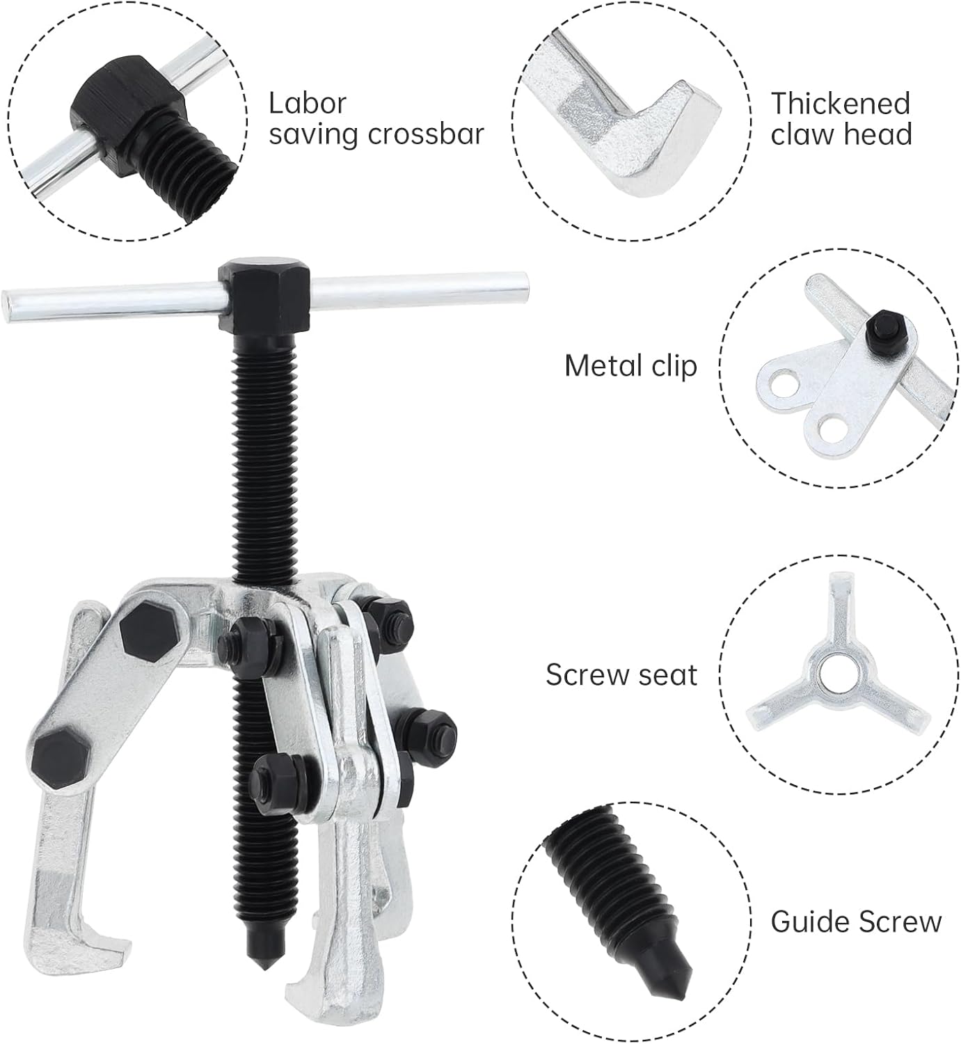 ChgImposs 2.36 Inch 3-Jaw Gear Puller Tool, Adjustable High Carbon Steel Bearing and Pulley Remover, 10–60mm Jaw Spread, Separate Lifting Claw Puller for Car & Machine Repair, 1.2T Capacity