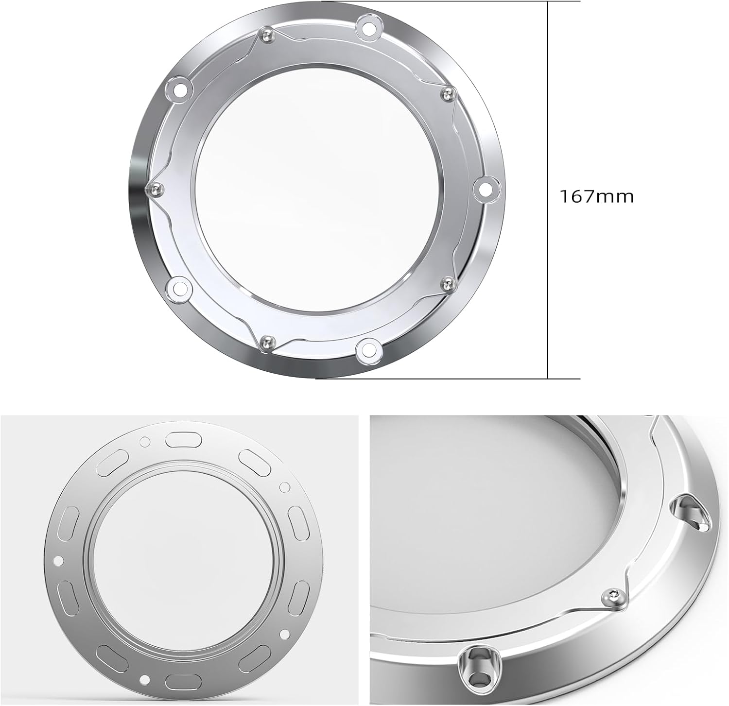 NICECNC Chrome Transparent Derby Cover Clear Derby Clutch Cover Clutch Protection Cover Compatible with Harley Road Glide FLTRX 2017-2024, Road King FLHR 2017-2024, See Fitment