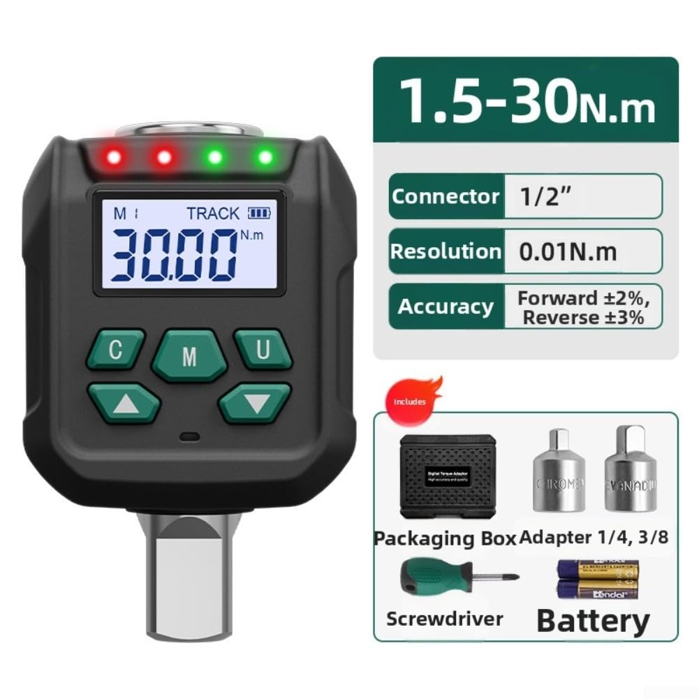 Adattatore per chiave dinamometrica digitale da 1/2", precisione ±2% con 4 unità, modalità picco/traccia, 9 preset, acciaio al cromo vanadio per meccanici industriali automobilistici (1,5-30)