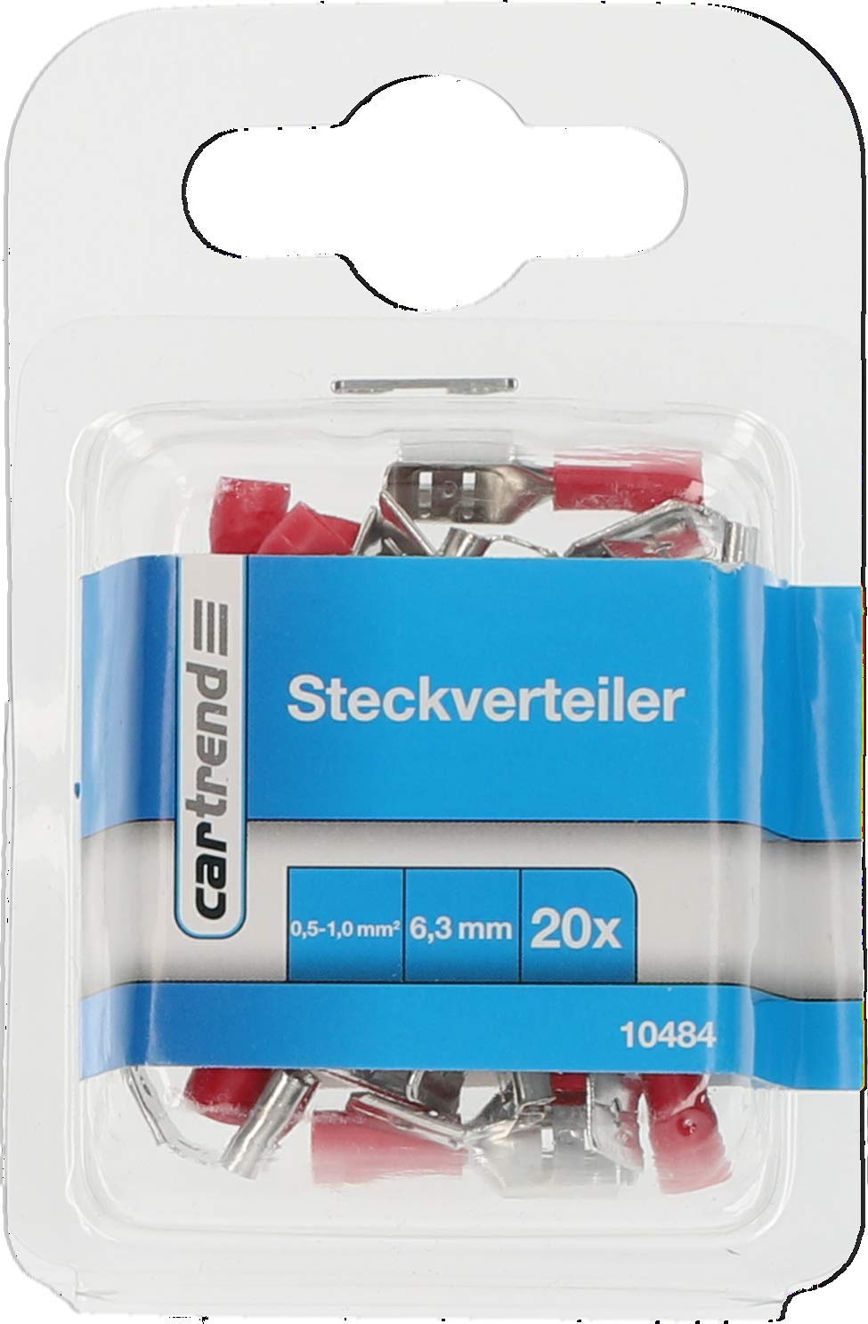 Cartrend 10484 - Spina piatta con manicotto rosso, 6,3 mm, 20 pezzi