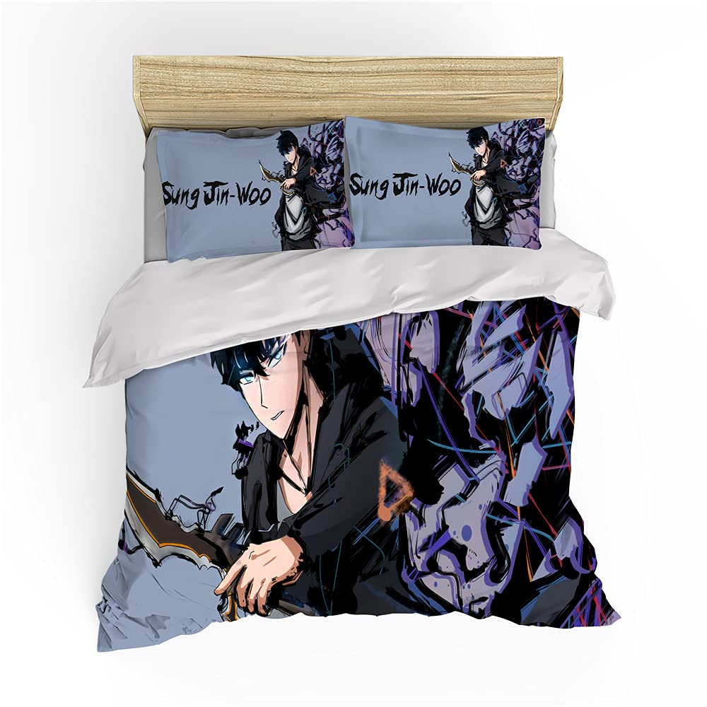 NICHIYOBI Solo Leveling Duvet Cover Bedding Set - Duvet Cover and Pillowcase, Microfibre, 3D Digital Print, Three-Piece Bed Linen (6.200 x 200 cm + 50 x 75 cm x 2)