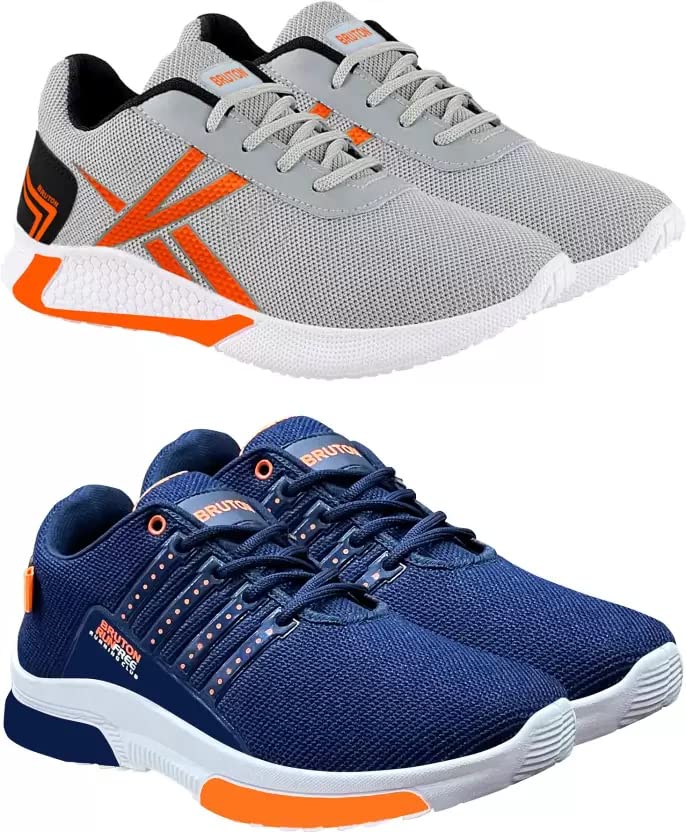BRUTON Combo Pack of 2 Mens Sports Running,Walking,Gym,Training Sneaker Lace-Up Shoes for Mens & Boys Orange Grey (B0BXD25WYF) Amazon Price History, Amazon Price Tracker
