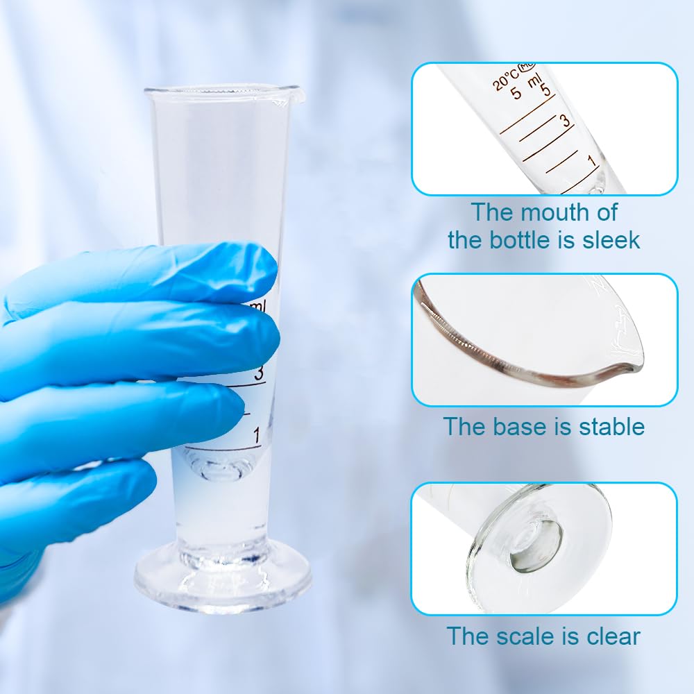 1 misurino conico graduato da 5 ml a 2000 ml con base in vetro per farmacia, con beccuccio (10 ml)