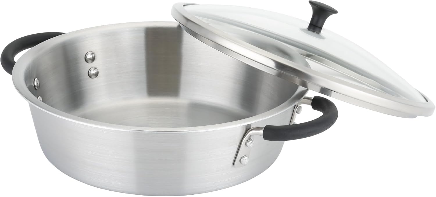 Kai KAI DY5211 Gas Fire, IH Compatible, High Heat Conduction, Minimalist Two-Handed Pot, Tabletop Pot, 9.1 inches (23 cm), Glass Lid Included, Supervised by Masayo Waki, O.e.c Silver