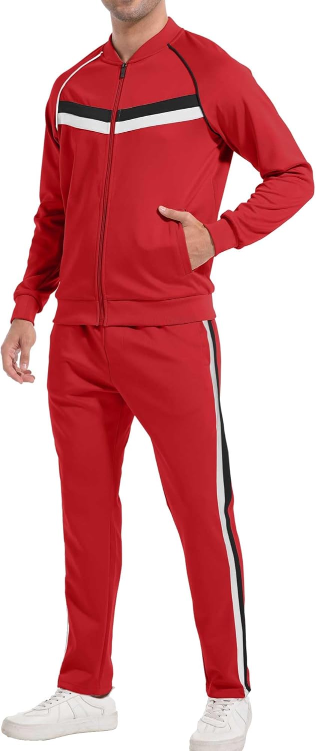 W JIANWANG Mens Tracksuit Sweatsuits 2 Piece Casual Jogging Warm Up Full Zip Athletic Long Sleeve Sets