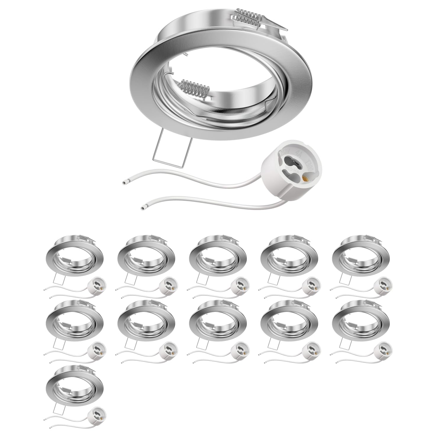 ledscom.de 12 Pieces Ceiling recessed Frame Fere recessed Frame Chrome matt swivelling (LED/Halogen/GU10/MR16/PAR16/50mm) incl. GU10 Socket