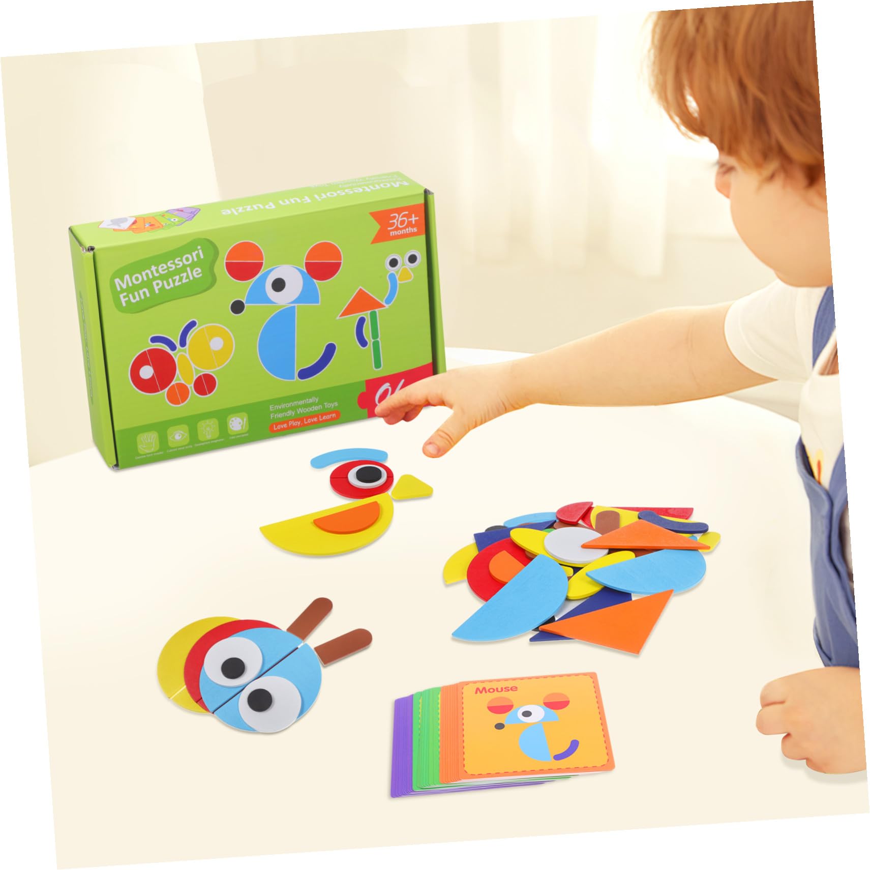 Tablero de Clasificación de Patrones Montessori de Madera Tarjetas Impresas, Formas Geométricas para Aprendizaje Preescolar