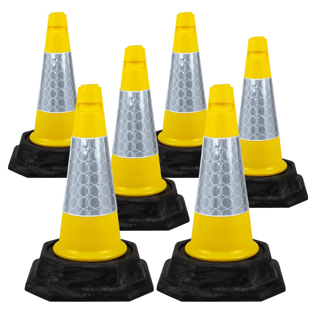 Street Solutions UK - 6 x 460mm Tall Traffic Cones Reflective Sleeve For Indoor And Outdoor Usage, Self Weighted Cones Are Manufactured In The UK Yellow
