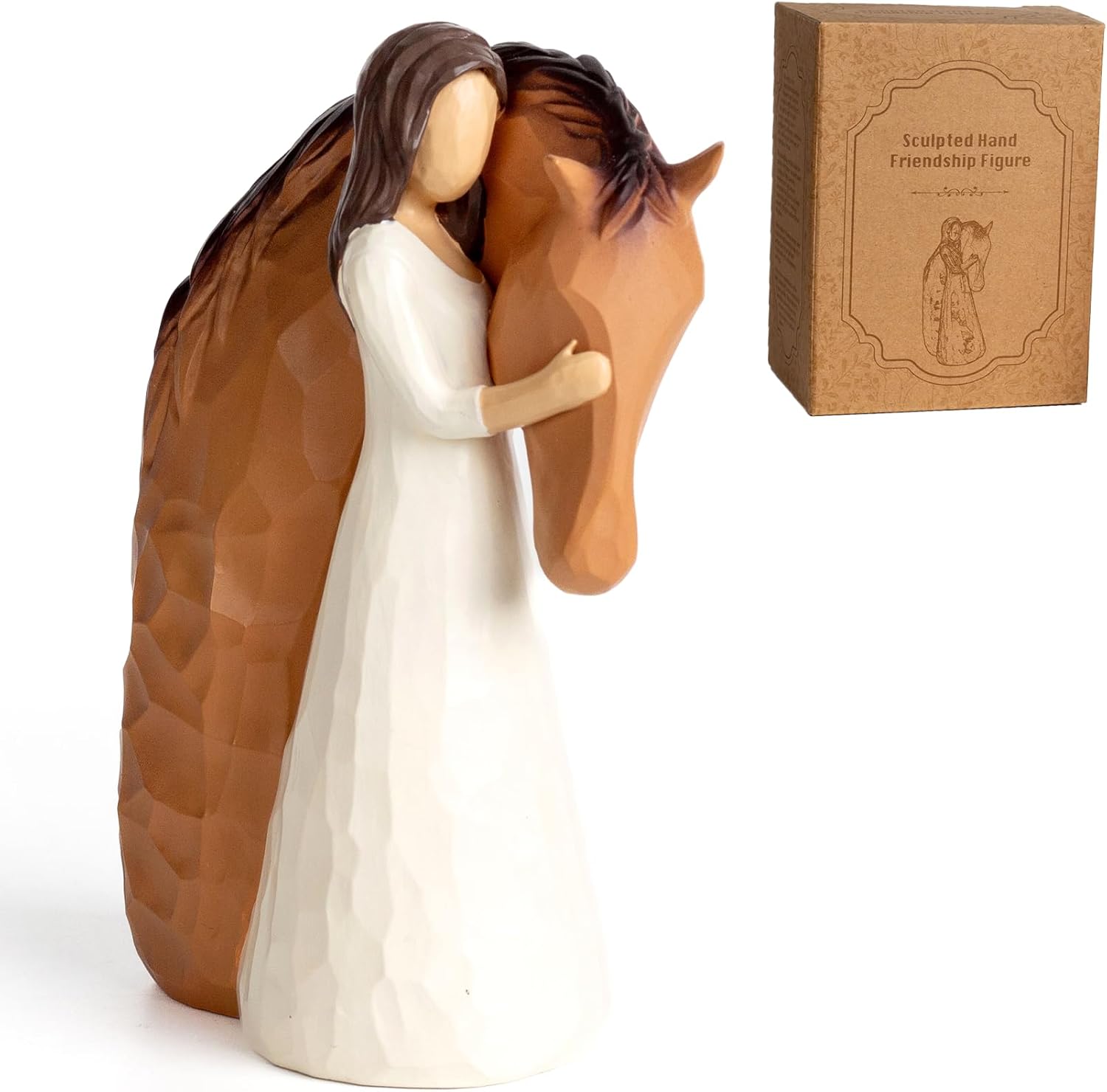 Girl Embracing Horse Statues Figurines, Hand-Painted Horse Gifts for Women, Memorial Gifts for Loss of Horse, Home Decor for Horse Lovers, Gift Box Packed