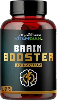 Brain Booster 38 Factor | Premium Herbal & Vitamin Blend for Focus, Clarity & Cognitive Support | Adaptogen & Mushroom Complex with Vitamin B3 | Daily Mental Performance Formula 90 Capsules