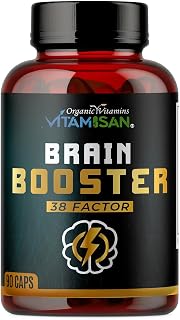 Brain Booster 38 Factor | Premium Herbal & Vitamin Blend for Focus, Clarity & Cognitive Support | Adaptogen & Mushroom Complex with Vitamin B3 | Daily Mental Performance Formula – 90 Capsules