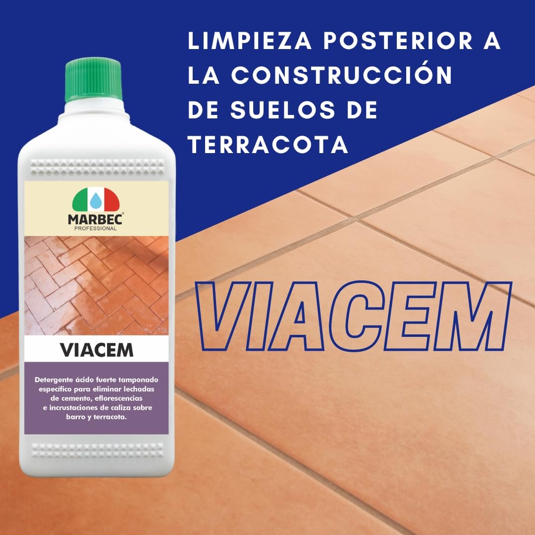 MARBEC VIACEM 20LT Potente detergente ácido tamponado para terracota. Elimina incrustaciones y lechadas de cemento, ideal para la limpieza de terracota después de la obra.