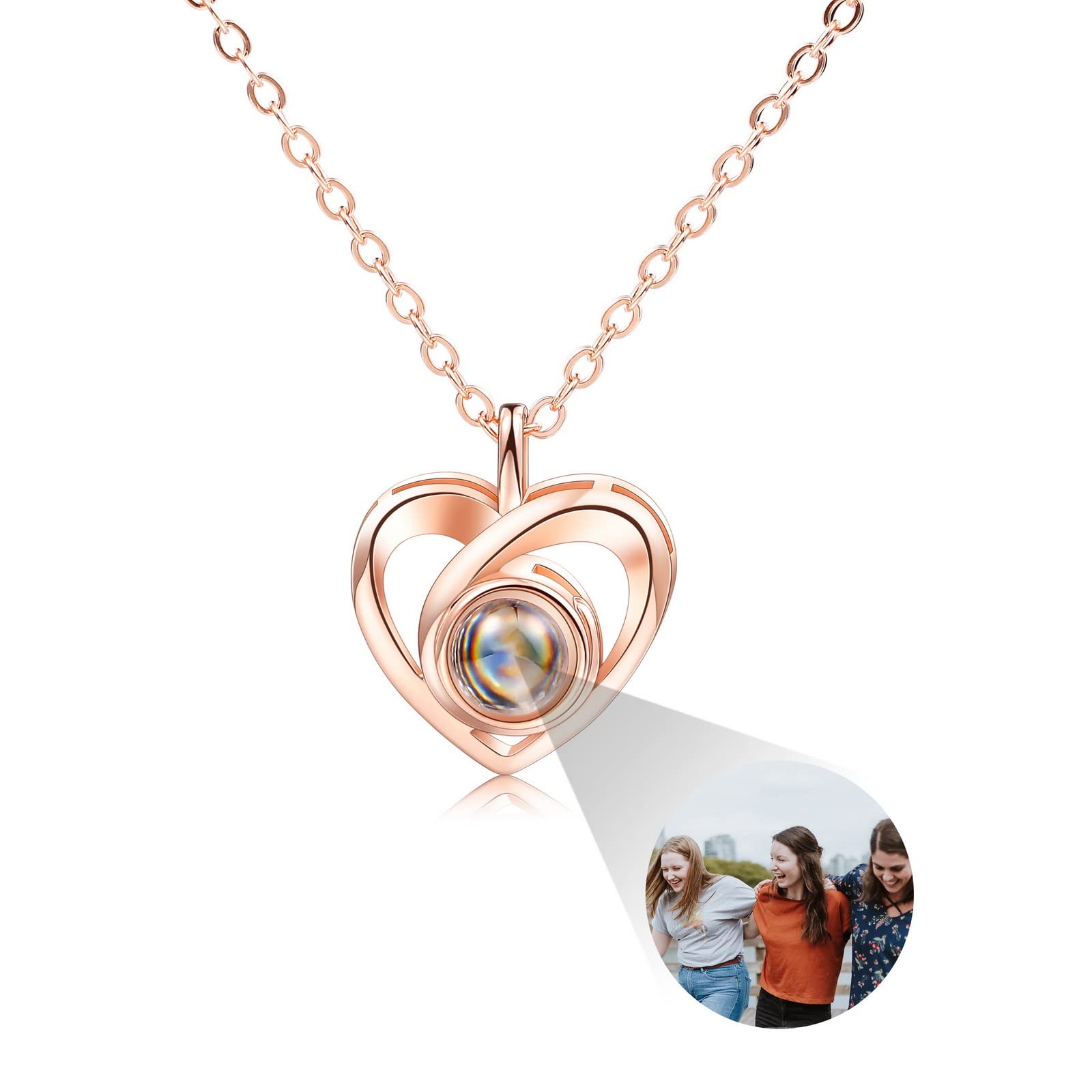 INBLUE Personalisierte Projektion Bild Anhänger 925 Sterling Silber Halskette Herzförmiger Anhänger Geburtstag Jubiläumsgeschenke für Sie/Frauen/Freundin/Mutter Schmuck