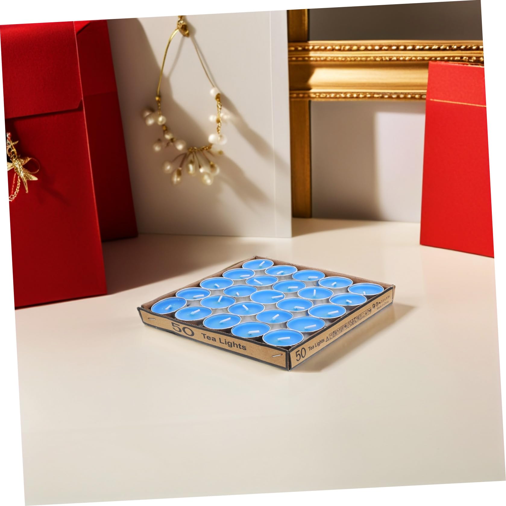 NUOBESTY 50 Velas de Té Azules sin Humo para Decoración de Boda y Propuesta, Redondas de Cera que Queman de Forma Uniforme Hogar