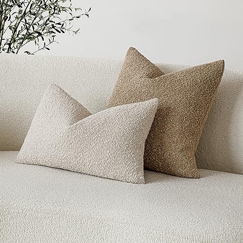 Image of Foindtower Textured Boucle Throw Pillow Covers Accent Solid Lumbar Pillow Cases Cozy Soft Decorative Couch Cushion Case for Chair Sofa Bedroom Living Room Home Decor, 12 x 20 Inch,Light Beige