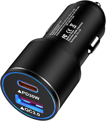 Cargador de coche USB C de 48 W, totalmente metálico de 12 V, salida USB PD y QC 3.0, cargador de coche de carga rápida, adaptador tipo C, enchufe