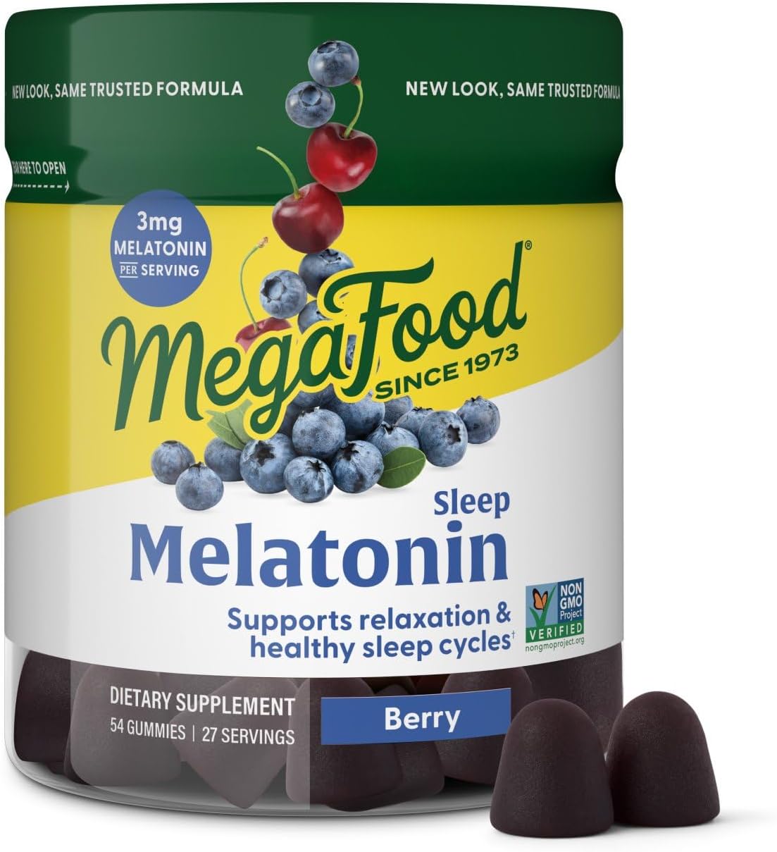 MegaFood Melatonin Gummies – Melatonin 3mg per Serving to Help Relax & Fall Asleep – Sleep Gummies for Adults – Berry Flavor, Non-GMO, Certified Vegan – 54 Count (27 Servings)