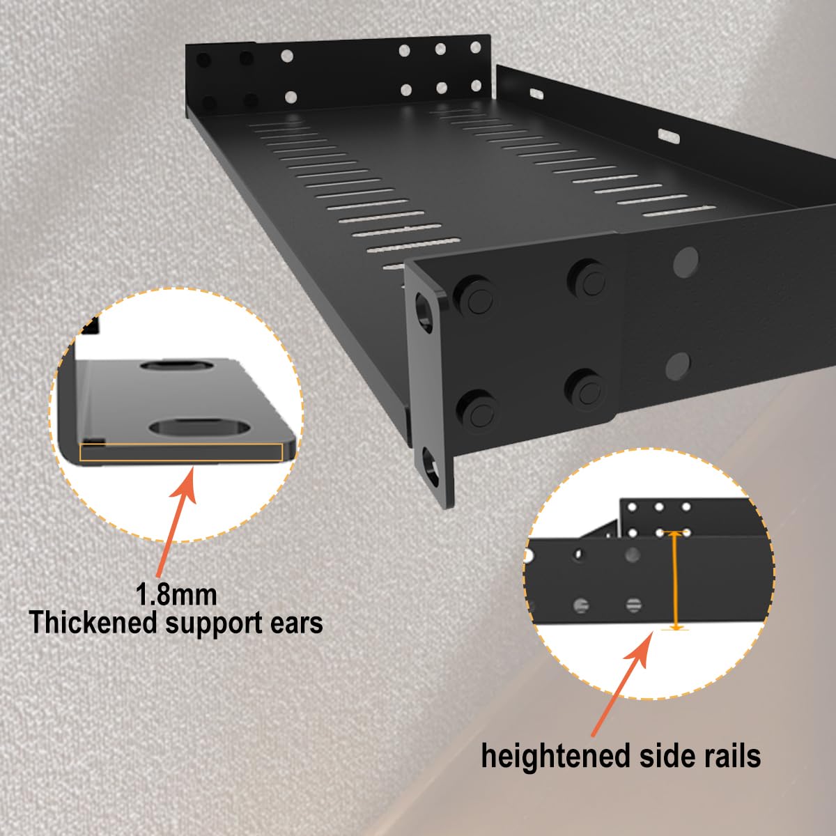 1U Server Rack Shelf - 19 Inch Vented -5