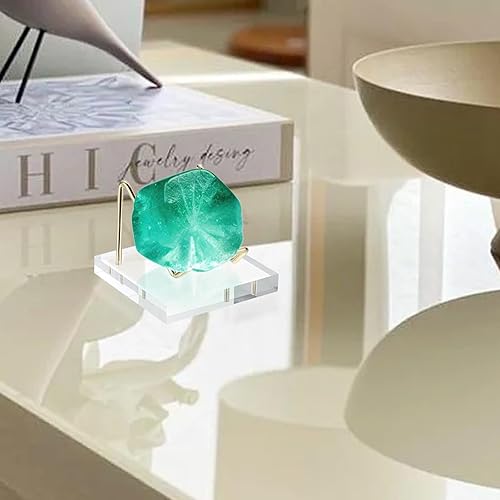 Miniatura 2 de Hipiwe Soporte de exhibición de metal con base acrílica, soporte dorado para tarjetas de visita con caballete de roca para coral fósil, rocas