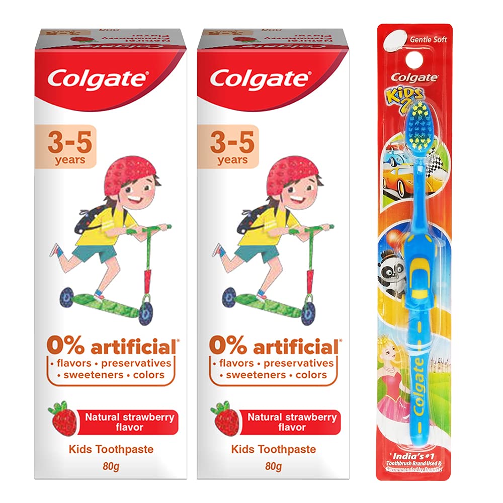 Colgate Toothpaste for Kids (3-5 Years) Natural Strawberry Flavour, 0% Artificial- 80 g (Pack of 2) with Kid's Extra Soft Toothbrush (2+ Years) - 1 Pieces-image-21