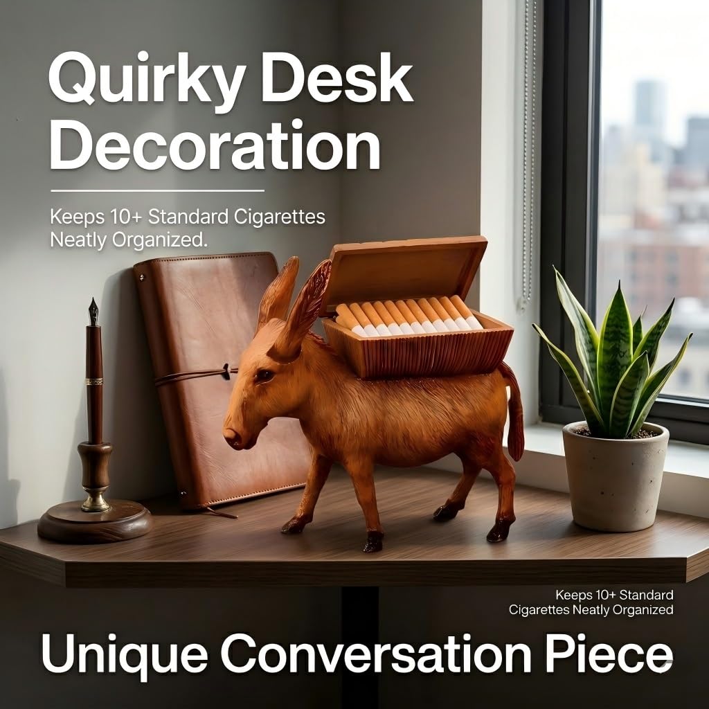 Vintage Donkey Cigarette Dispenser, Funny Retro Pop Up Case, Quirky Tabletop Smoking Holder & Novelty Gifts for Smokers, Unique Automatic Decor for Office & Home