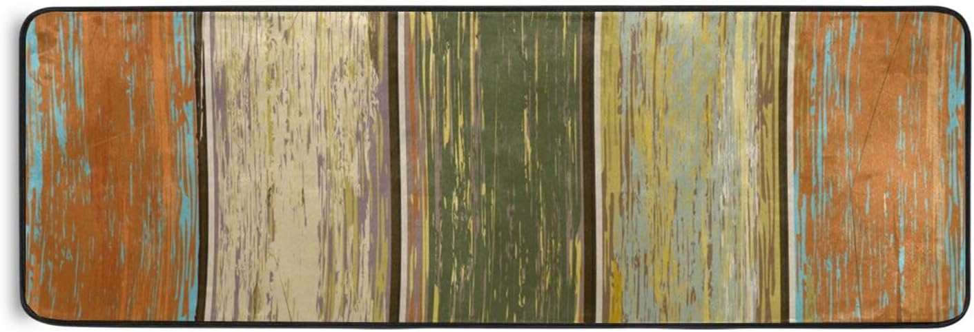 xigua Vintage Wood Grain Area Rug - 2' x 6' Washable Runner Rugs with Rubber Backing - Non Skid Floor Carpet for Indoor Living Room Hallway Kitchen