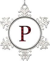 Vista 22 de Adornos de Navidad con letras rojas y negras a cuadros 2022, adornos de copo de nieve, monograma, letra J con inicial, adorno para decoración