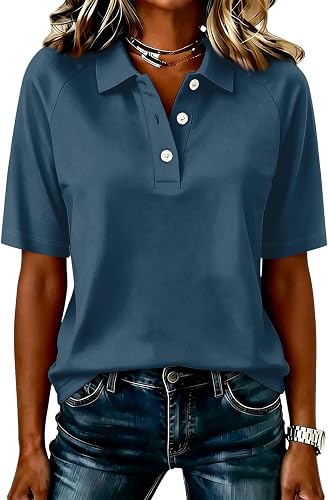 Golf Shirts for Women Vacation Outfits Summer Polo Button Down Tops Trendy Short