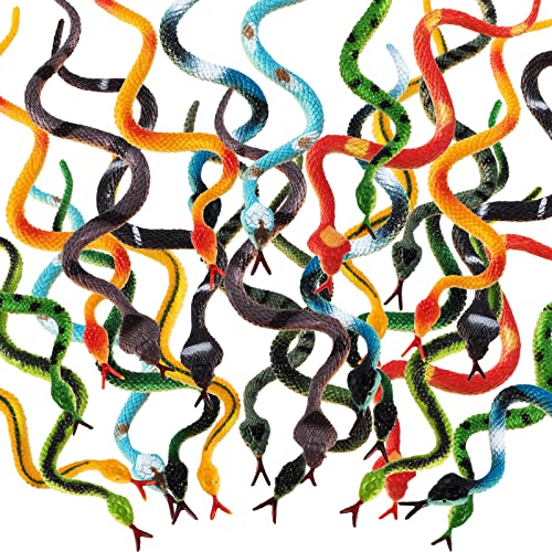 Blulu 32 Pcs Plastic Snakes Toys Bulk for Kids 4 Inch Mini Rubber Fake Snakes Rain Forest Party Favors Decorations Realistic Assorted Colorful for...
