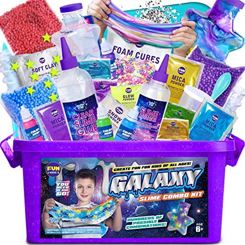 Galaxy Slime Kit for Boys Girls, FunKidz Metallic Slime Making Kit for Kids Glow in Dark DIY Kit with Glitter Foam Star Bottle Supplies Fluffy Cloud Slime Science Stuff Galaxy Slime Kit for Boys Girls, FunKidz Metallic Slime Making Kit for Kids Glow in Dark DIY Kit with Glitter Foam Star Bottle Supplies Fluffy Cloud Slime Science Stuff