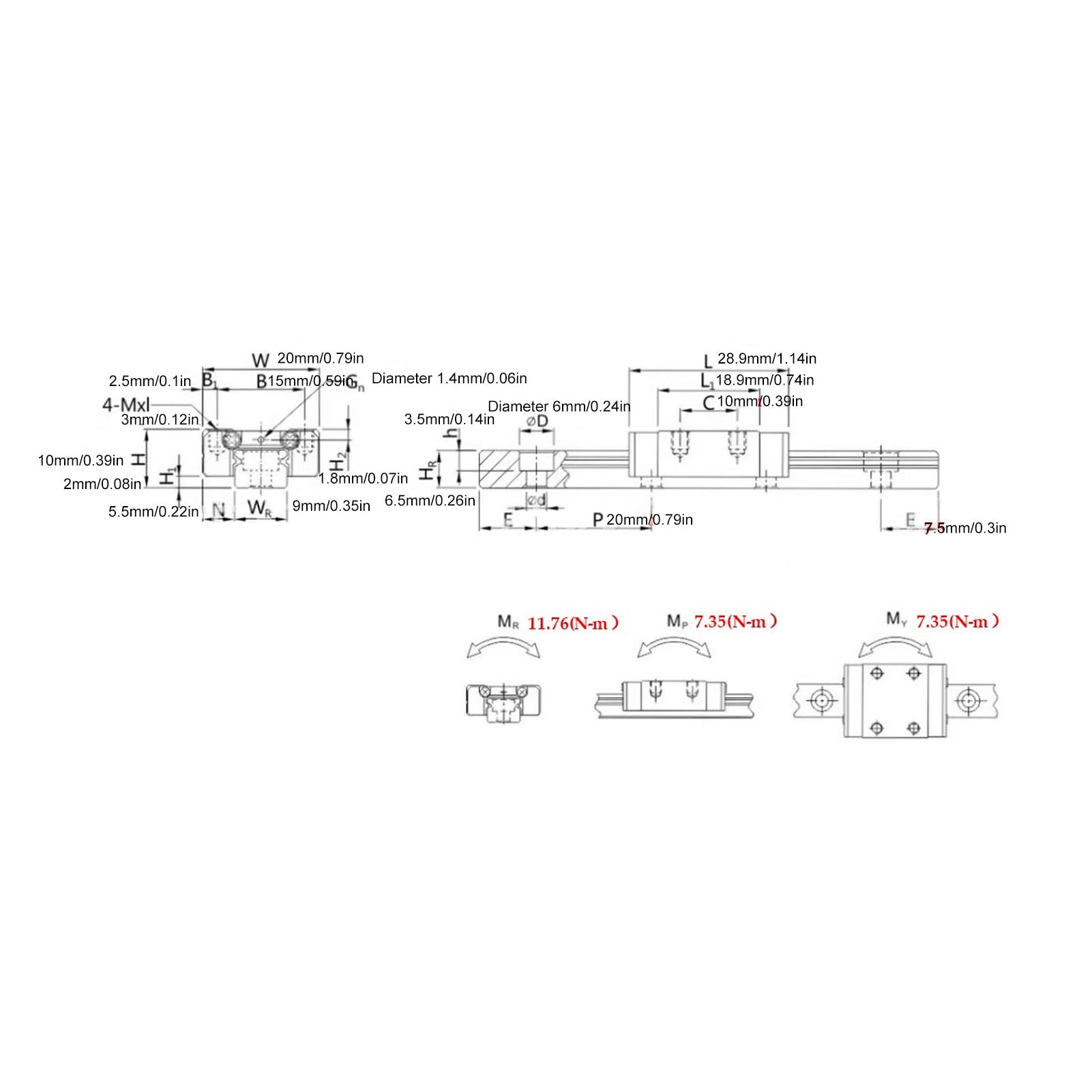 2Pcs MGN9 150mm 5.91in Miniature Linear Rail Guide 2Pcs MGN9C Carriage Block For 3D Printer CNC Machine Parts