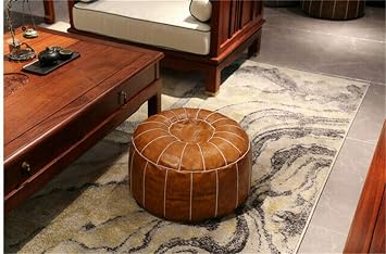 unstuffed Pu Leather Moroccan Pouf Poof Ottoman Handmade DIY Footstool Footrest (Dark Brown)